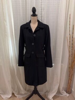 Moda International Black Wool Pea Coat with Button Front